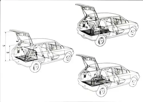 Foto Citroën, Auto, schematische Zeichnungen, Maße, Kofferraum