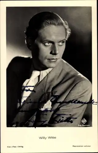 Ak Schauspieler Willy Witte, Portrait im Anzug, Autogramm