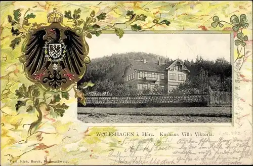 Präge Wappen Passepartout Ak Wolfshagen Langelsheim am Harz, Kurhaus Villa Viktoria