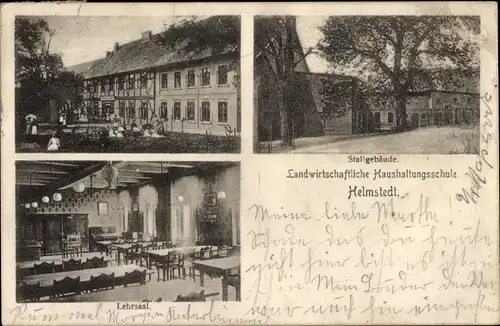 Ak Helmstedt in Niedersachsen, Landwirtschaftliche Haushaltungsschule, Stallgebäude, Lehrsaal