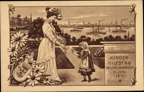 Wappen Ak Wilhelmshaven in Niedersachsen, Kinderhilfstag 1911, Frau mit Kind