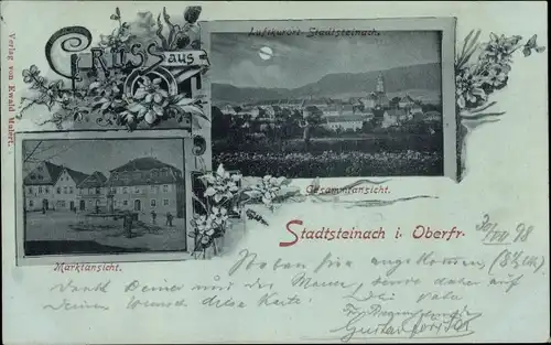 Mondschein Ak Stadtsteinach Oberfranken, Gesamtansicht, Markt