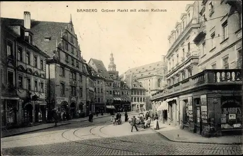 Ak Bamberg in Oberfranken, Grüner Markt mit altem Rathaus