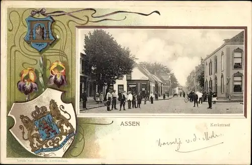 Präge Wappen Passepartout Ak Assen Drenthe Niederlande, Kerkstraat