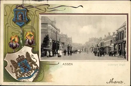 Präge Wappen Passepartout Ak Assen Drenthe Niederlande, Gedempte Singel