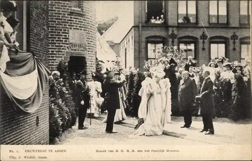 Ak Assen Drenthe Niederlande, Keuwfeest, Stedelijk Museum, Bezoek van H. H. M. M.