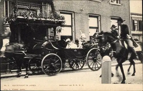 Ak Assen Drenthe Niederlande, Eeuwfeest, Aankomst van H. H. M. M.