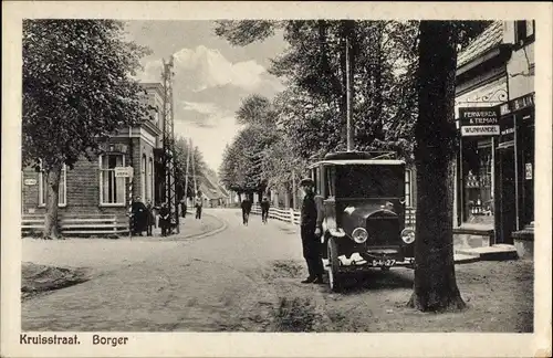 Ak Borger Drenthe Niederlande, Kruisstraat, Wijnhandel, Automobil