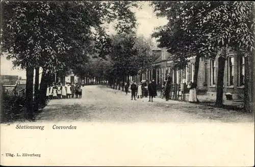 Ak Coevorden Drenthe Niederlande, Stationsweg