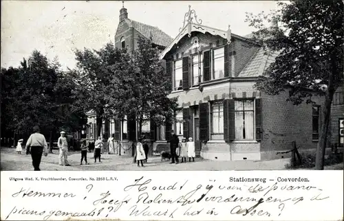 Ak Coevorden Drenthe Niederlande, Stationsweg