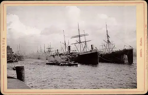 Kabinett Foto Hamburg, Hafen, Dampfschiffe, Schlepper