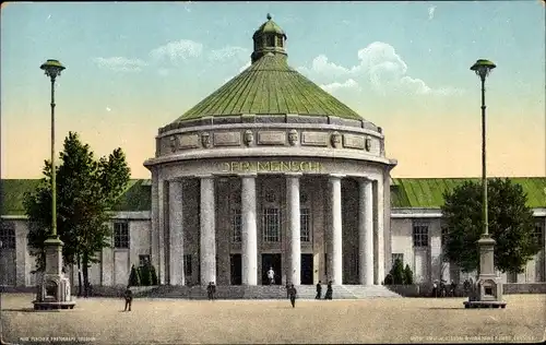 Ak Dresden, Internationale Hygiene Ausstellung 1911, Festplatz mit populärer Halle Der Mensch