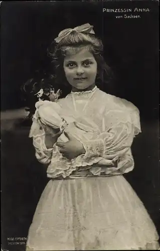 Ak Prinzessin Anna von Sachsen, Portrait mit Puppe