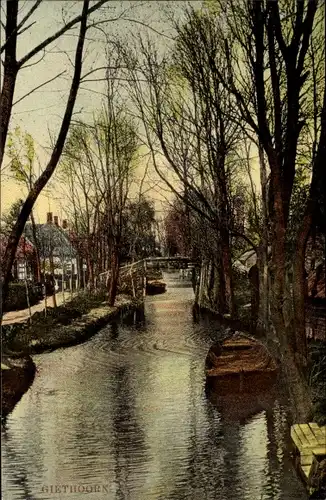 Ak Giethoorn Overijssel Niederlande, Gewässer, Boote, Brücke