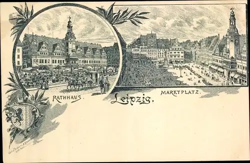 Litho Leipzig in Sachsen, Marktplatz, Rathaus