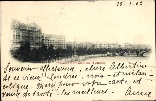 Ak London City England, Thames Embankment