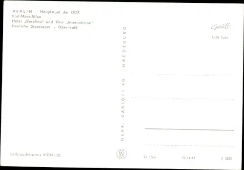 Ak Berlin Mitte, Karl-Max-Allee, Hotel Berolino und Kino International, Operncafe