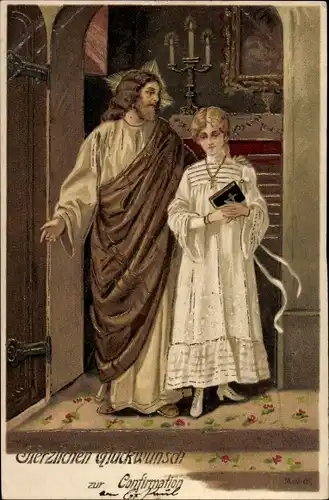 Präge Künstler Litho Mailick, Glückwunsch Konfirmation, Jesus, Kind mit Gebetbuch