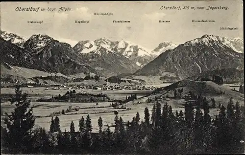 Ak Oberstdorf im Oberallgäu, Blick vom Jägersberg, Bergspitzen