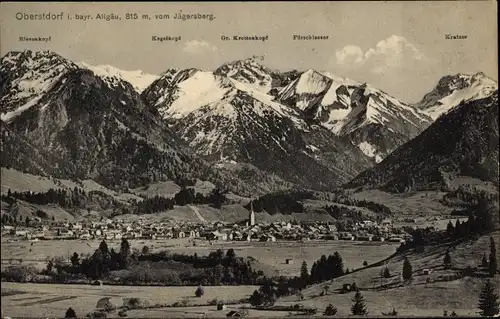 Ak Oberstdorf im Oberallgäu, Blick vom Jägersberg, Bergspitzen, Kratzer