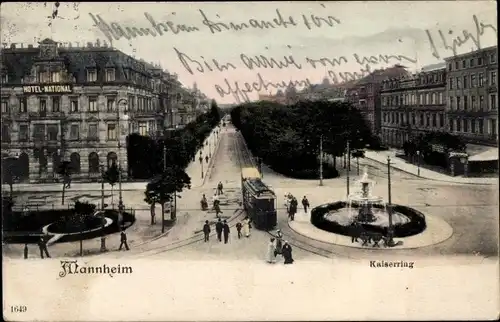 Ak Mannheim in Baden, Kaiserring, Tram, Fontaine