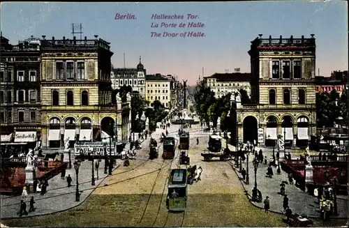 Ak Berlin Kreuzberg, Partie am Halleschen Tor, La Porte de Halle, Straßenbahn