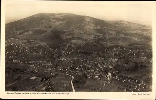 Ak Baden Baden am Schwarzwald, Blick vom Aussichtssturm auf dem Merkur