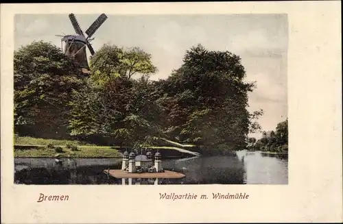 Ak Hansestadt Bremen, Wallpartie m. Windmühle