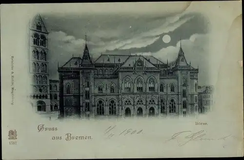 Mondschein Ak Hansestadt Bremen, Börse, Nacht