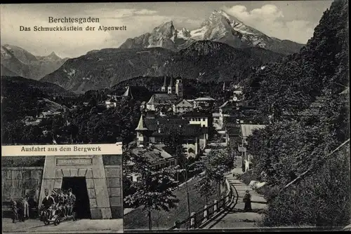 Ak Berchtesgaden in Oberbayern, Das Schmuckkästlein der Alpenwelt, Ausfahrt aus dem Bergwerk