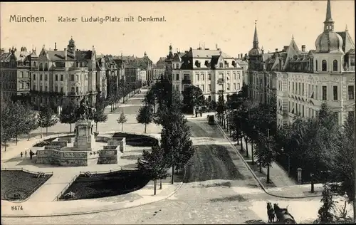 Ak München Bayern, Kaiser Ludwig Platz mit Denkmal