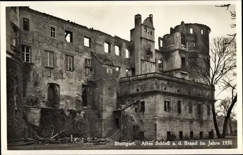 Ak Stuttgart in Württemberg, Altes Schloss n. d. Brand im Jahre 1931