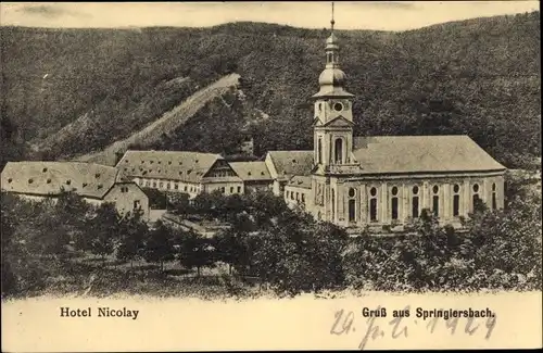 Ak Springiersbach Bengel an der Mosel, Kirche, Hotel Nicolay