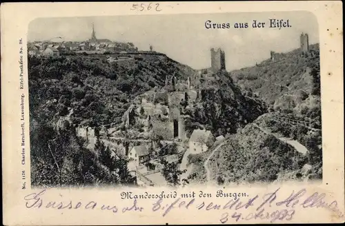 Ak Manderscheid in der Eifel, Ort mit den Burgen