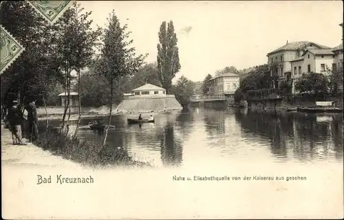 Ak Bad Münster am Stein Bad Kreuznach an der Nahe, Nahe und Elisabethquelle von Kaiserau aus gesehen