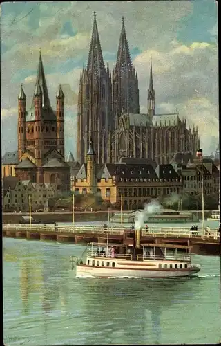 Ak Köln am Rhein, Blick vom Rhein auf Kölner Dom, Schiff