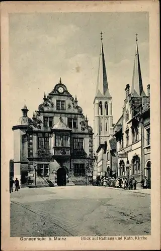 Ak Gonsenheim Mainz am Rhein, Blick auf Rathaus und Kath. Kirche