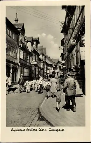 Ak Stolberg Südharz, Luftkurort, Blick in die Rittergasse, Apotheke, Passanten, Ziegentrieb