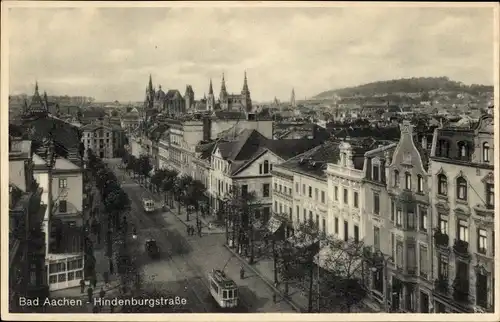 Ak Aachen in Nordrhein Westfalen, Hindenburgstraße, Straßenbahn, Blick über die Dächer