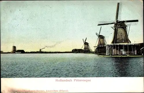 Ak Hollandsch Pittoresque, Niederländische Windmühlen