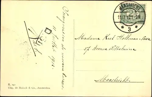 Ak Niederländische Windmühlen, Flusspartie, Boot, Molen