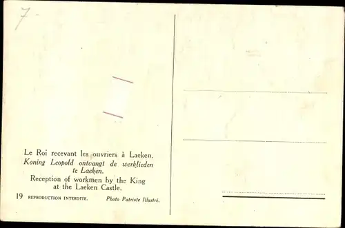 Ak Brüssel Laeken, König Leopold III von Belgien, Empfang von Arbeitern