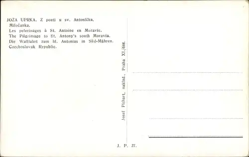 Künstler Ak Uprka, Joza, Z pouti u sv. Antonicka, Milocanka, Wallfahrt zum hl. Antonius in Südmähren
