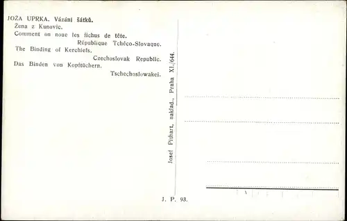 Künstler Ak Uprka, Joza, Vazani satku, Zena z Kunovic, Das Binden von Kopftüchern