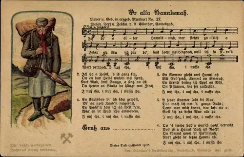 Lied Litho Günther, Anton, Dr alta Hannlsmah, Erzgebirgische Mundart Nr 27