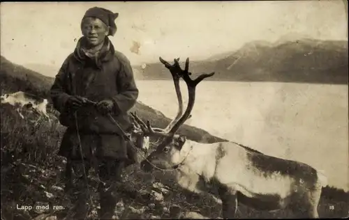 Ak Norwegen, Lappland, Lapp med ren, Rentier