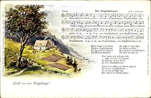 Lied Ak Vogel, Wilhelm, Dar Vuglbärbaam, Landschaftsidylle, Erzgebirge