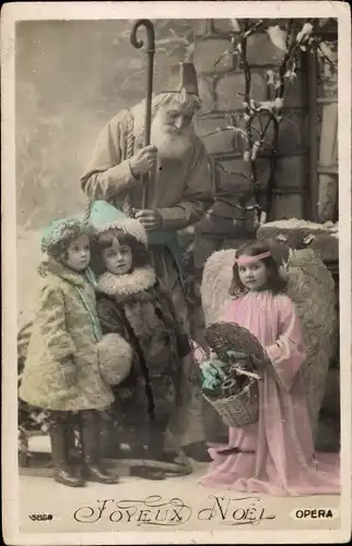 Ak Glückwunsch Weihnachten, Weihnachtsmann, Engel, Geschenke, Kinder