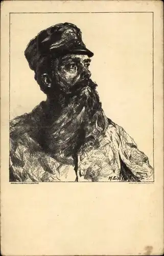 Künstler Ak Soldat in Uniform, Portrait, Landsturm-Infanterie-Ersatz-Bataillon, Konzert, 1915