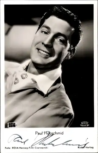 Ak Schauspieler Paul Hubschmid, Portrait, Autogramm, Maske in Blau
